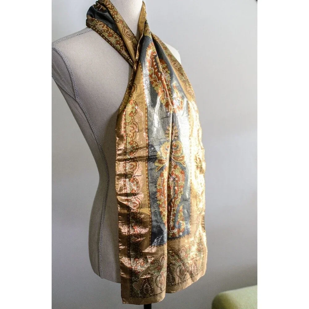 Gold Metallic made in Italy head Neck rectangle scarf 54